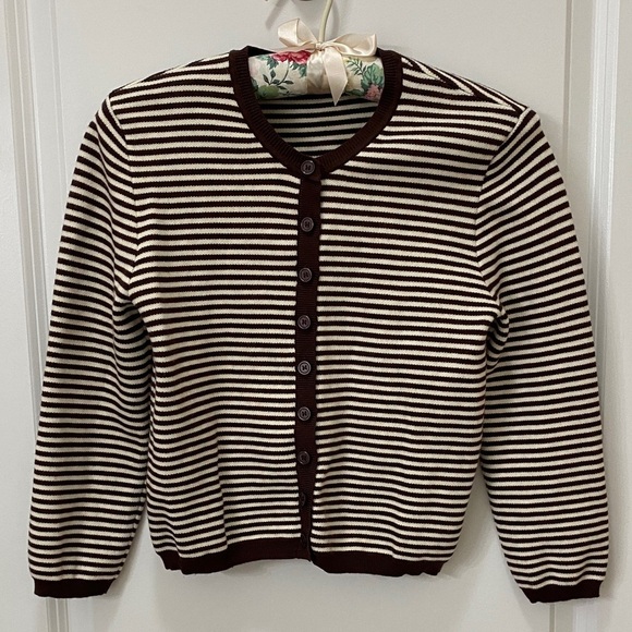 Olivaceous Sweaters - Olivaceous Chocolate and Ivory Striped Cardigan
